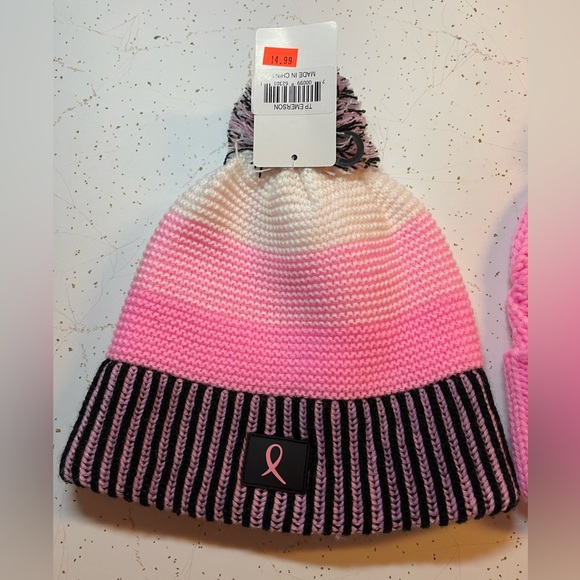 Think Pink Breast Cancer Knitted Stocking Hat Winter Ribbon Winter Cap Womens - Picture 5 of 6